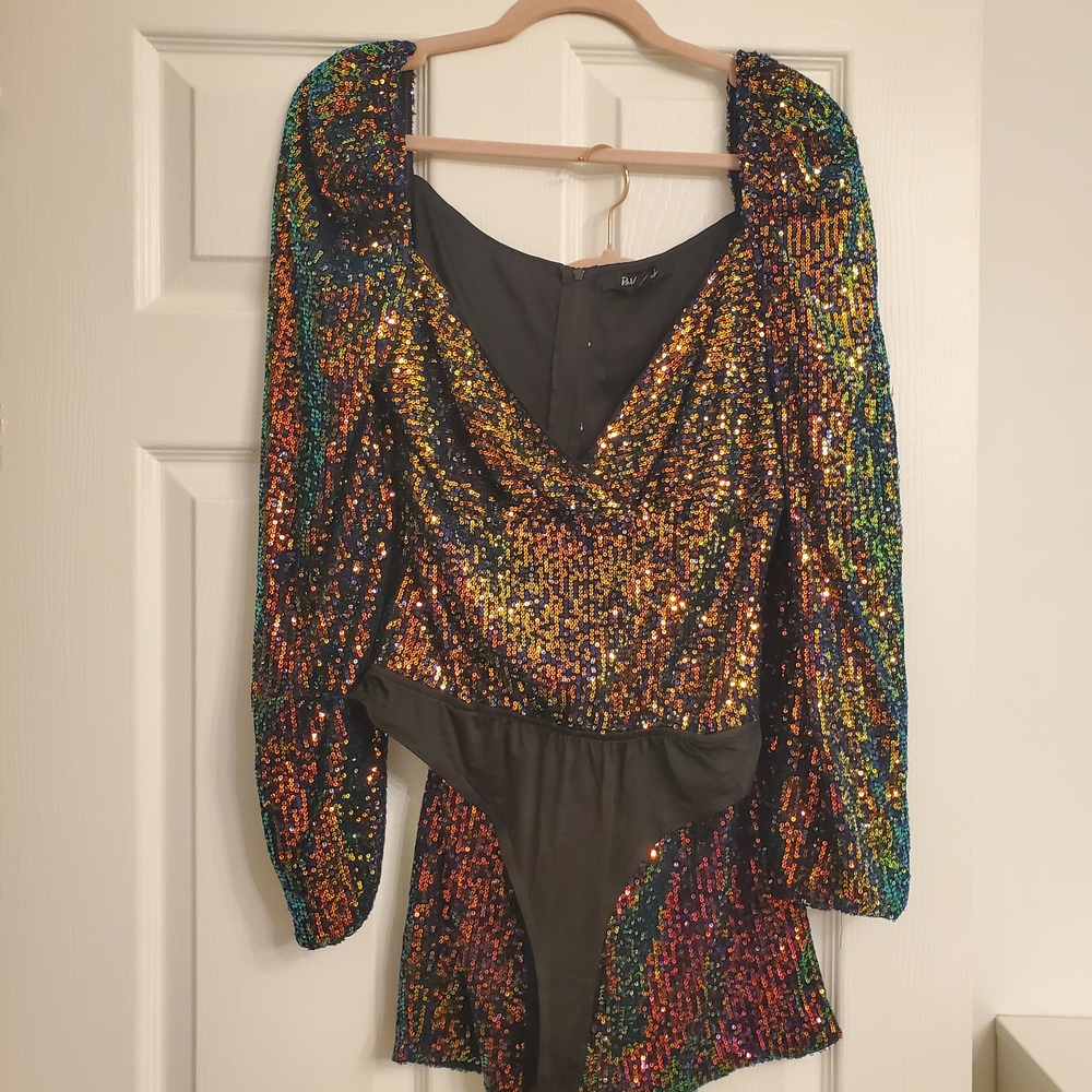 Revamped Multicolor Sequin Bodysuit And Skirt Set